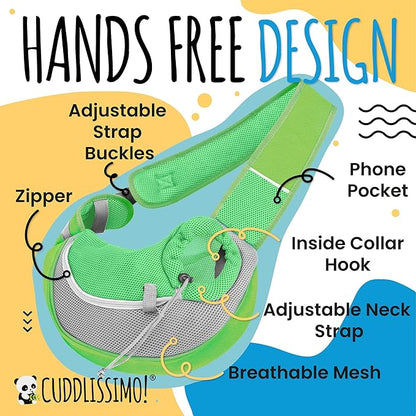 Cuddlissimo! Pet Sling Carrier - Small Dog Puppy Cat Carrying Bag Purse Pouch - for Pooch Doggy Doggie Yorkie Chihuahua Baby Papoose Bjorn - Hiking Travel Front Chest Body Holder Pack to Wear (Green)