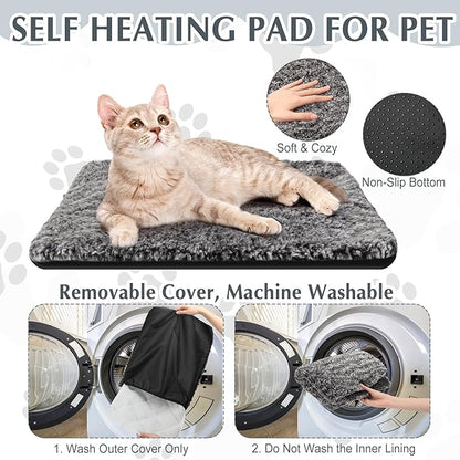 Drydiet 4 Pack Self Warming Cat Pads Self Heating Cat Mat Washable Homeless Dogs Thermal Pads Kennel Pad Reflects Body Heat Warm Crate Bed Mat for Indoor Outdoor Pet(Gray,16 x 20 Inch)