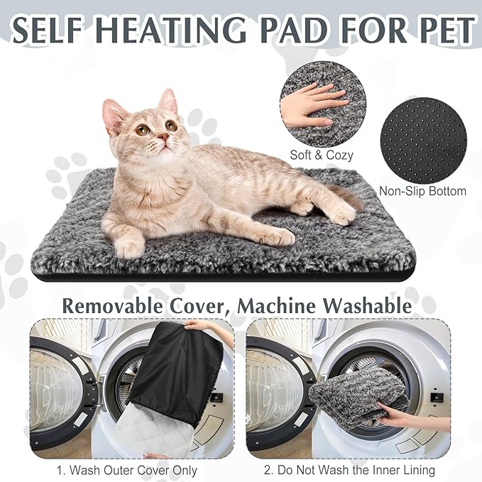 Drydiet 4 Pack Self Warming Cat Pads Self Heating Cat Mat Washable Homeless Dogs Thermal Pads Kennel Pad Reflects Body Heat Warm Crate Bed Mat for Indoor Outdoor Pet(Gray,18 x 24 Inch)
