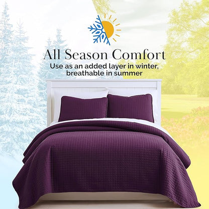 Southshore Fine Living, Inc. Quilts, Queen Size/Full Size Quilt Bedding Set, Stain & Pet Hair Resistant Bedding, Coverlet Queen Size/Full Size Lightweight Bedspread with 2 Pillow Shams, Purple