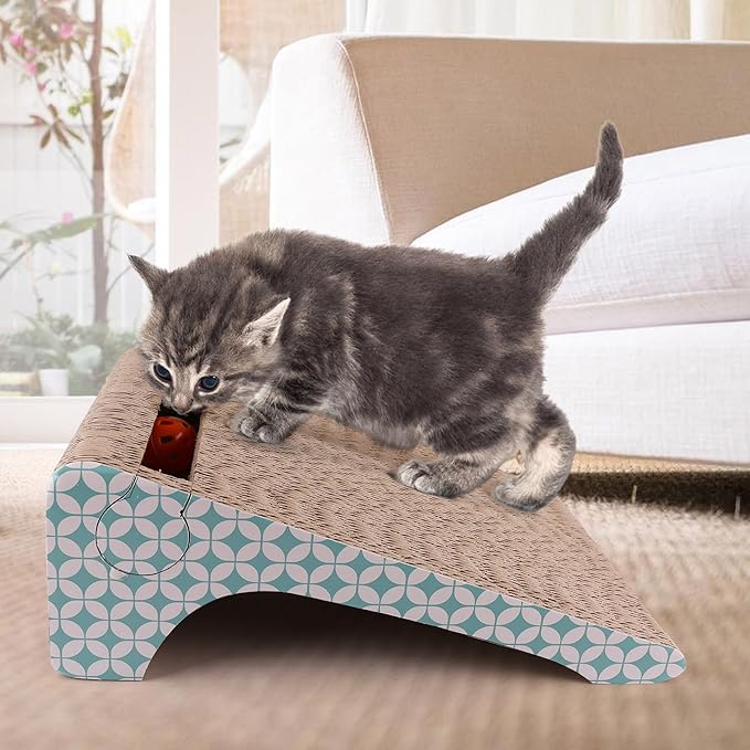 PrimePets Cat Scratcher Cardboard with Catnip, Removable Cat Scratching Pad with Ball, 2-in-1 Corrugated Cat Scratch Lounge Sofa