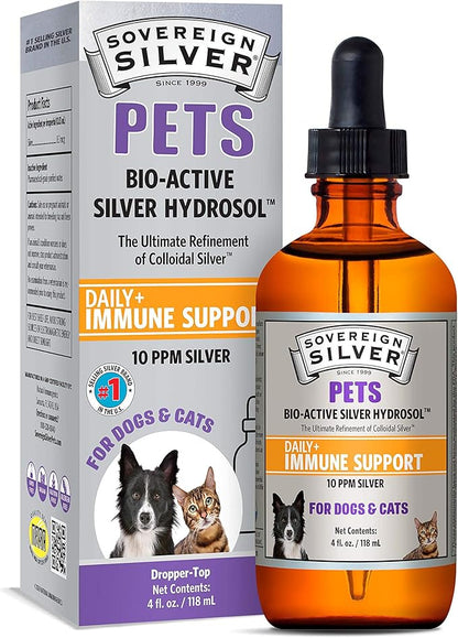 Sovereign Silver Pets Immune Support - Colloidal Silver, Bio-Active Silver Hydrosol, for Dogs and Cats 10 ppm, Liquid Dropper, 4 Fl Oz, (118 mL)