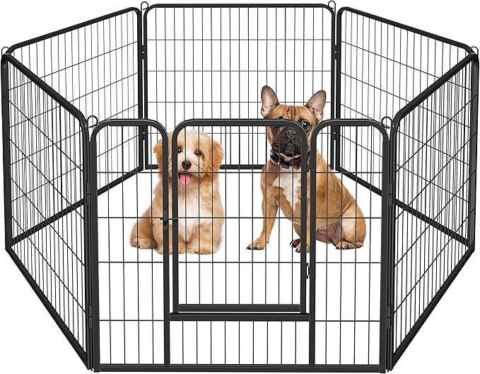 Topeakmart 32-Inch 6 Panel Heavy Duty Portable Pet Playpen Dog Exercise Pen Cat Fence Crate Cage Kennelwith Door Puppy Rabbits Play Pen,Outdoor/Indoor,Black
