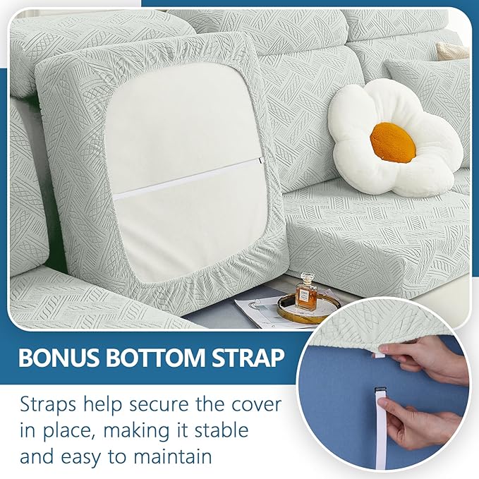 hyha Couch Cushion Covers, Stretch Sofa Seat Cushion Slipcover, Sectional Couch Covers L Shape with Elastic Bottom for Sectional Sofa(Chaise, Light Grey)