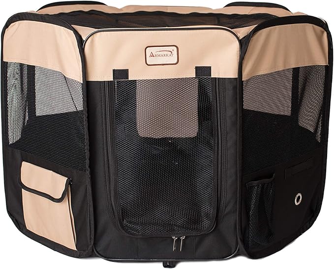 Armarkat Model PP003BGE-M Portable Pet Playpen in Black and Beige Combo, Medium