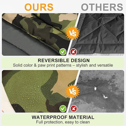 BEAUTYZOO Outdoor Dog Bed Waterproof, Camping Dog Bed Reversible, Portable Travel Bed with Carry Bag- Machine Washable, Durable, Foldable Pet Blanket for Medium Large Dogs, 26" x 43" Camouflage
