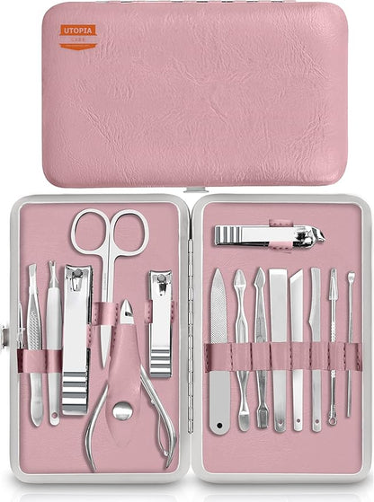 Utopia Care - Manicure Kit for Women and Men, Manicure Set with Nail Clippers or Nail Kit Includes Fingernail & Toenail Clippers,15-Pcs Pedicure Kit Stocking Stuffers with Travel Case - Purple