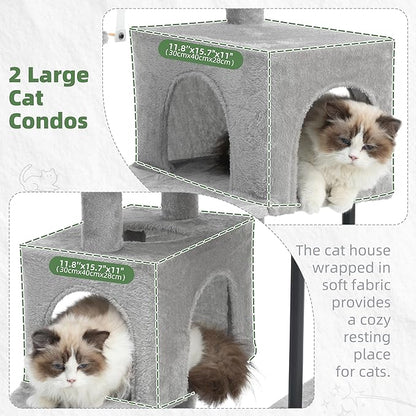 Gitelsnour Cat Tree for Indoor Cats Large Adult, 70.5'' Cat Tower with Scratching Post, Sturdy Steel Pube Cat Tree Tower with Large Playing Platfrom, Hammock and Basket, Top Perch, Light Gray GCT024W