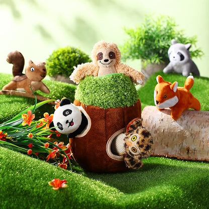 Skylety 7 Pieces Hide and Seek Dog Toys Activity Puppy Chew Squeaky Toys Plush Stuffing Burrow Woodland Stuffing with Squeakers for Small Medium Pets Dogs Puppy Gift(Cute,Small)