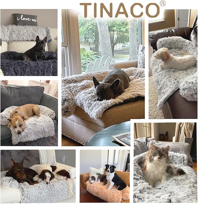 Tinaco Calming Dogs/Cats Bed Mats, Dog Pad Washable Removable Couch Cover, Plush Long Fur Mat for Pets, Waterproof Lining, Perfect for Small, Medium and Large Dogs and Cats (Desert Brown, 59"x39")