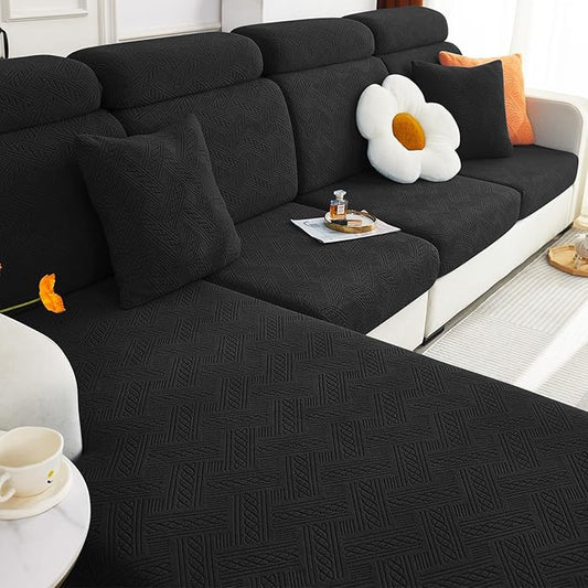 hyha Individual Couch Cushion Covers, Stretch Magic Sofa Seat Cushion Covers Washable, Dog Couch Sofa Slipcover for Pets, Kid with Elastic Bottom(Back Cover L, Black)