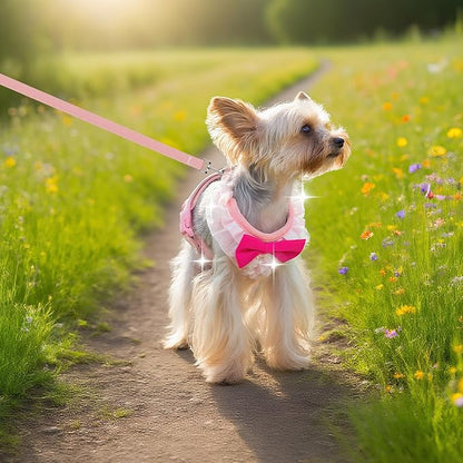 EXPAWLORER Cute Dog Harness, Pink Girl Adjustable No Pull Vest Harness and Leash Set, Soft Padded Step in Wedding Attire Suit Dress Costume with Bow Tie for Puppy Small Medium Female Dogs, Medium