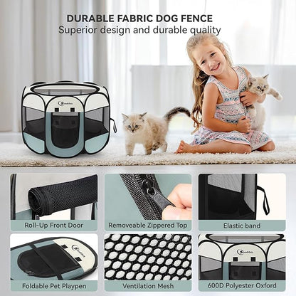 Siedihit Dog Cat Playpen, Puppy Pet Playpen Indoor for Small Dog Crate Tent Cage Outdoor, Portable Pop Up Dogs Enclosure Kennel with Carrying Case for Dogs/Cats/Rabbits(Grey, Small