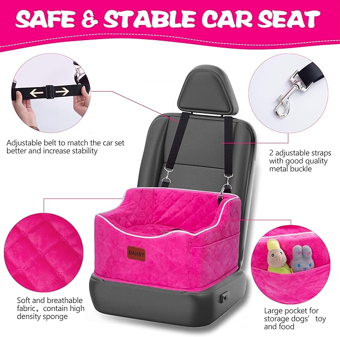 Dog Car Seat for Small Medium Dogs, Detachable Washable Dogs Booster Seat Under 35lbs, Elevated Dog Car Bed with Storage Pockets (Khaki, One Size)