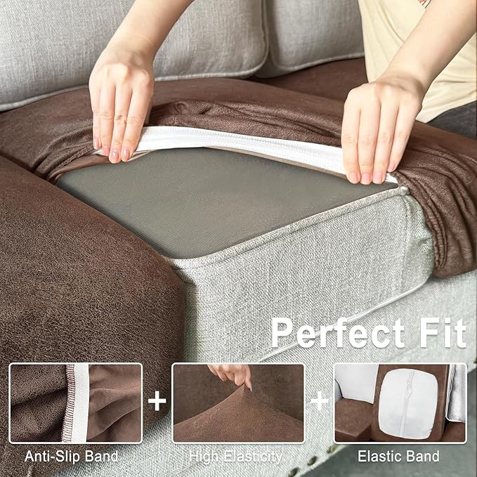 ANARACHON Leather Look Couch Cushion Covers Sofa Seat Slipcovers Sets Couches Furniture Protector for Sectional Armchair Loveseat Pets Kids Stretch Spandex Fabric (2 Cushion Loveseat, Brown)