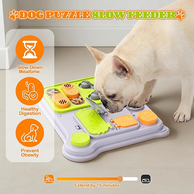Dog Puzzle Toy Slow Feeder, Interactive Dog Toys for IQ Training & Mental Stimulation, ABS Easy Clean Detachable Tray Non-Slip Base, Enrichment Toys for Small Medium Dogs, Green