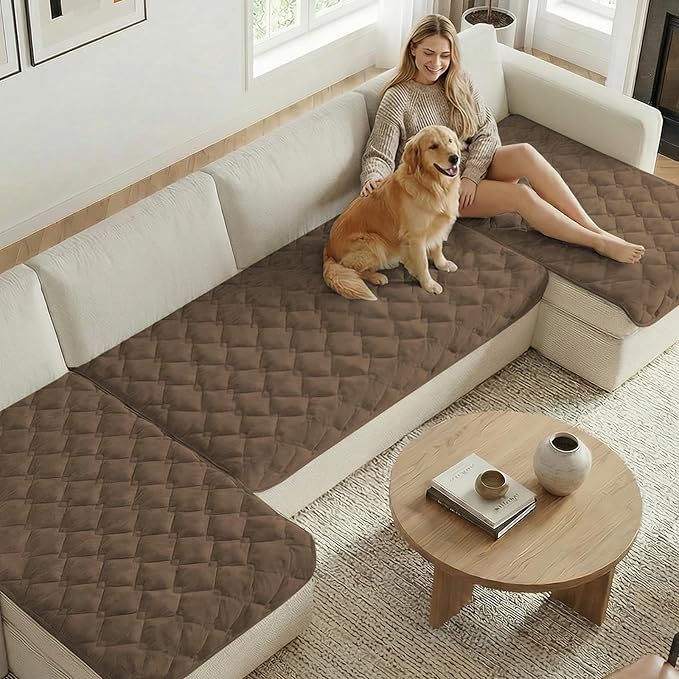 H.VERSAILTEX Chenille Couch Cover for Dogs Washable Soft Fuzzy Extra Large Sofa Slipcovers Sectional Sofa Cover Thick Pet Couch Cover Protector Non-Slip Dog Bed Cover(Coco Mocha, 28" x 134")