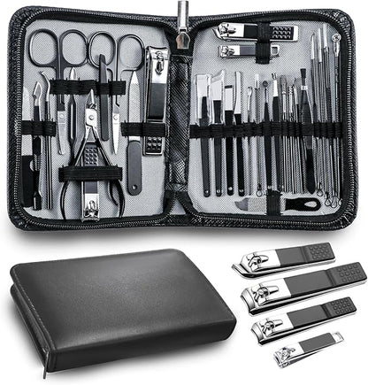 Manicure kit Personal Care Mens Grooming Kit, 30 in 1 Professional Nails Kit Pedicure Kit, Nail Clippers for Men and Beauty Tool Portable Set, with Luxurious Travel Case (Black)