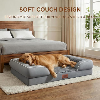 Comfort Expression Orthopedic Dog Bed for Large Dogs 36x27 Inch, Waterproof Supportive Egg Crate Foam Large Pet Bed with Removable Bolsters, Dog Couch with Washable Cover & Non-Slip Bottom, Grey