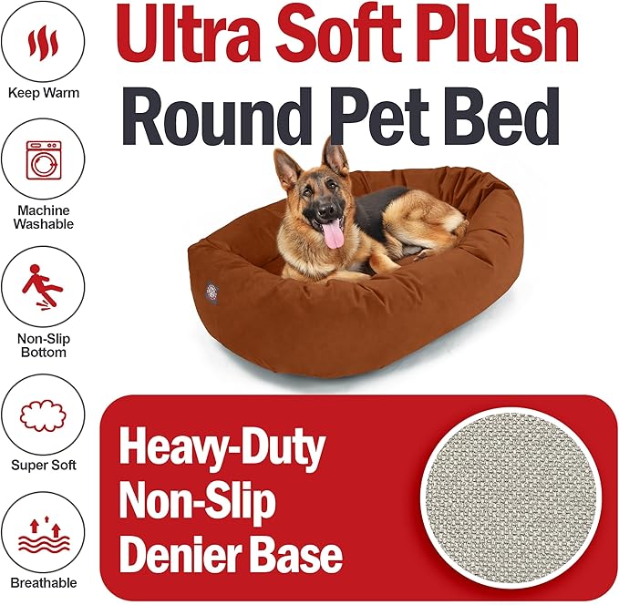 Majestic Pet 52 Inch Suede Calming Dog Bed Washable – Cozy Soft Round Dog Bed w/Spine Support for Dogs to Rest Head - Fluffy Donut Dog Bed 52x35x11 (Inch) - Round Pet Bed X- Large – Rust (2025)