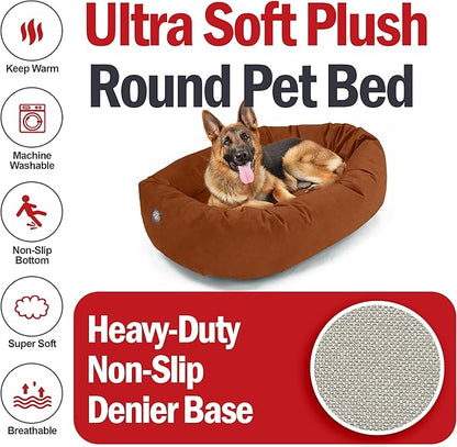 Majestic Pet 52 Inch Suede Calming Dog Bed Washable – Cozy Soft Round Dog Bed w/Spine Support for Dogs to Rest Head - Fluffy Donut Dog Bed 52x35x11 (Inch) - Round Pet Bed X- Large – Rust (2025)