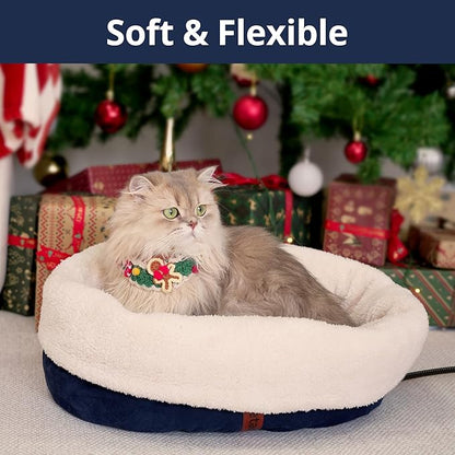 Heated Cat Bed with Auto Shut Off Timer, 17.7" x 13.7" Adjustable Temperature Indoor Pet Heating Cushion Bed for Kittens, Cats, Puppies and Small Dogs, Blue