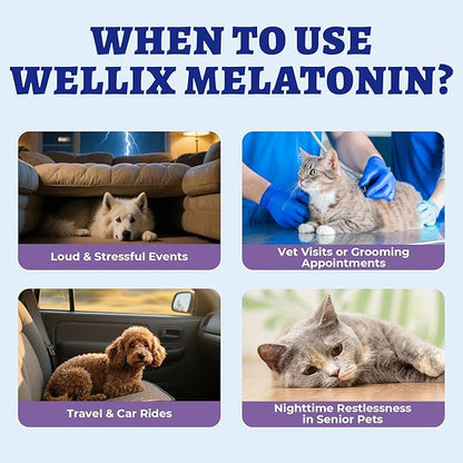 Wellix 4oz Larger Volume Melatonin for Dogs&Cats – Liquid Melatonin Drops, Sleep Aid, Dog Calming for Hyper Dogs, Cat & Dog Sedative for Grooming, Stress Relief, Bacon Flavor