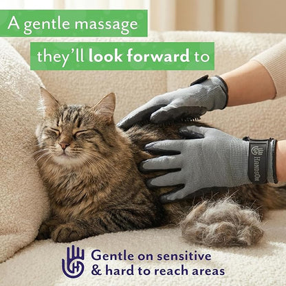 H HandsOn Pet Grooming Gloves - Patented #1 Ranked, Award Winning Shedding, Bathing, & Hair Remover Gloves - Gentle Brush for Cats, Dogs, and Horses (Mono Purple, Junior)