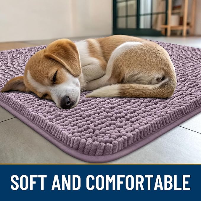 Smiry Dog Door Mat for Muddy Paws 30x20, Absorbs Moisture and Dirt Doormat, Non-Slip Washable Quick Dry Chenille Front Door Mat Indoor Entrance, Entryway Carpet for Inside Floor, Deep Plum