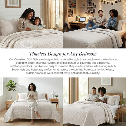 Southshore Fine Living, Inc. Twin Quilt Bedding Set, Microfiber Quilt Comforter, XL Twin Bedspread Coverlet, Pet Hair Resistant Bedding Set, Natural Beige Bedspread with Matching Pillow Sham, Bone