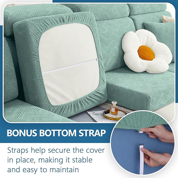 hyha Individual Couch Cushion Covers, Stretch Magic Sofa Seat Cushion Covers Washable, Dog Couch Sofa Slipcover for Pets, Kid with Elastic Bottom(Back Cover M, Green)