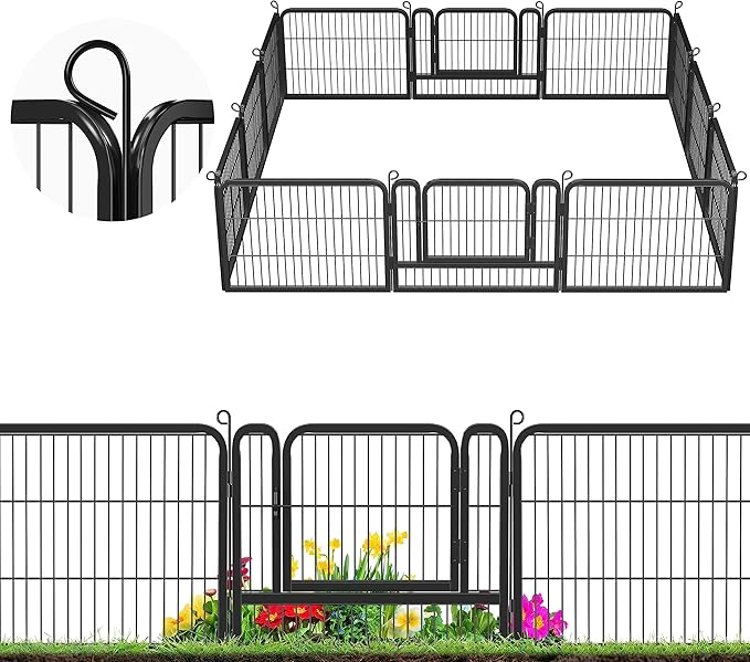 Topeakmart Heavy Duty Dog Playpen Outdoor for Camping, Yard, Garden 24" H Exercise Pen Fence for Small/Medium/Large Animals (Black, 12 Panels)