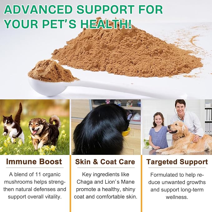 Mushroom Supplement Powder for Dogs & Cats, 2 Pack Turkey Tail Mushroom for Dog, Enriched with Antioxidants, Immune Support, Cellular Protection, Joint & Skin Support, Mushrooms Complex for Pets