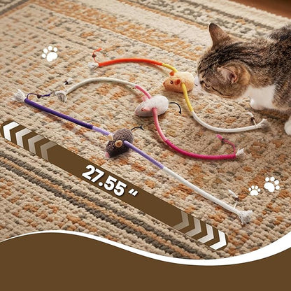 Cat Chew Ropes with Catnip Mouse, 3Pcs Cat Chew Toys for Large Cats Enrichment, 3-in-1 Catnip Toys Mouse & Strong Braided Ropes & Gall Fruits, Cats Teething Toys