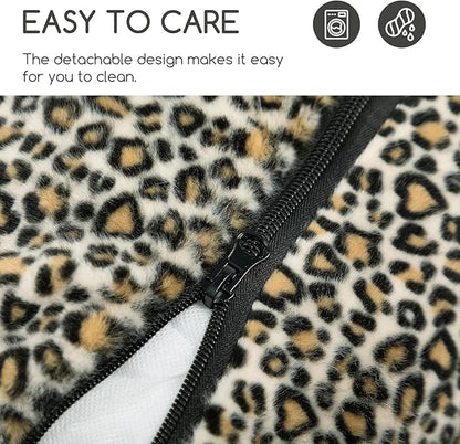 Hollypet Cat Bed Fluffy Plush Mutifuctional Double-Layer Soft Pet Couch Orthopedic Sofa Nest Beds for Small Cats and Dogs, Black Leopard (25x20x13 inch)