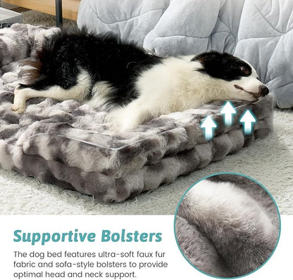 COZY KISS Orthopedic Dog Bed for Extra Large Dog 44x32 inch, XL Faux Fur Pet Sofa, Bolster Foam Bed with Sides, Non-Slip and Egg-Crate Big Dog Couch Bed with Washable Removable Cover, Tie Dye Grey
