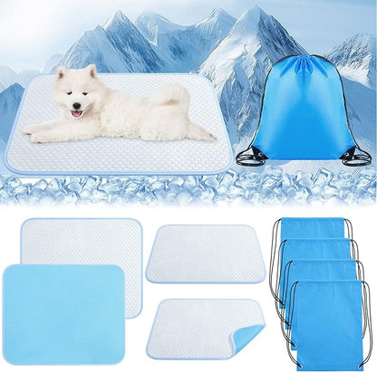 Chunful 4 Pack Dog Cooling Mat 26 x 20 Inches Pet Cooling Pads Summer Cat Self-Cooling Blanket Portable Washable Ice Silk Non-Skid Mat for Small Dogs Puppy and Cats up to 25 Lbs