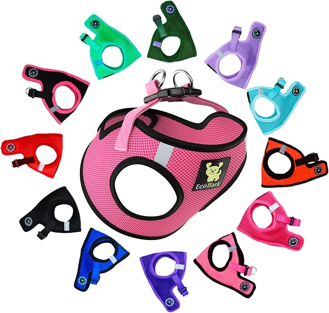 EcoBark Step in Dog Harness - Eco-Friendly Teacup Dog Harnesses for XXS, XS, and Small Dogs - Reflective and Adjustable Mini Body Halter Vest -Tiny Soft Mesh Harness Under 5 lbs (Bubblegum Pink, XXXS)