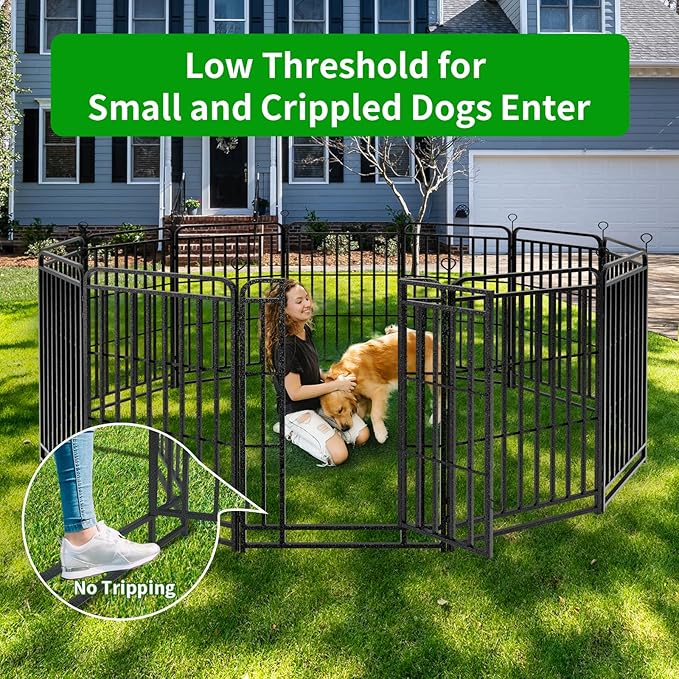Kfvigoho Heavy Duty Dog Playpen: 12 Steel Panels 47" Height, Square Steel Pipe with Reinforced Crossbars, 27FT 57 Sq.ft Portable Fence for Yard RV Camping, Snowy Black
