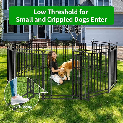 Kfvigoho Heavy Duty Dog Playpen: 32 Steel Panels 47" Height, Square Steel Pipe with Reinforced Crossbars, 71FT 406 Sq.ft Portable Fence for Yard RV Camping, Snowy Black