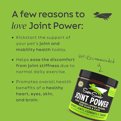 Super Snouts Joint Power – 5.29oz Powder – Joint Supplement for Dogs and Cats with 100% Green Lipped Mussel Helps Ease Discomfort & Stiffness– Made in The USA