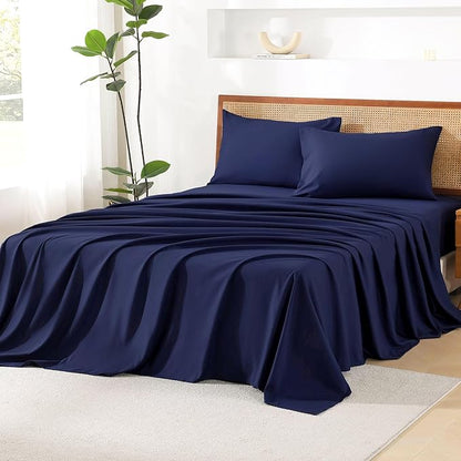 Litanika Full Size Comforter Set with Sheets Navy Blue - 7 Pieces Bed in a Bag Full Chevron Tufted Complete Bedding Sets with Comforter, Sheets, Pillowcases & Shams