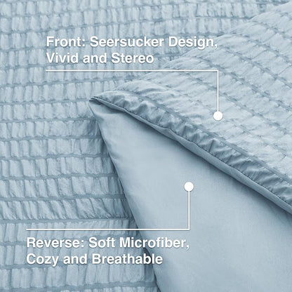 Love's cabin Seersucker Light Blue Twin XL Comforter Set, 5-Piece All Season Lightweight Bed in a Bag Bedding Set with Comforter, Flat Sheet, Fitted Sheet, Pillowcase and Sham | Soft, Breathable, Lightweight