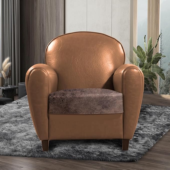 ANARACHON Leather Look Couch Cushion Covers Sofa Seat Slipcovers Sets Couches Furniture Protector for Sectional Armchair Loveseat Pets Kids Stretch Spandex Fabric (1 Cushion Armchair, Light Brown)