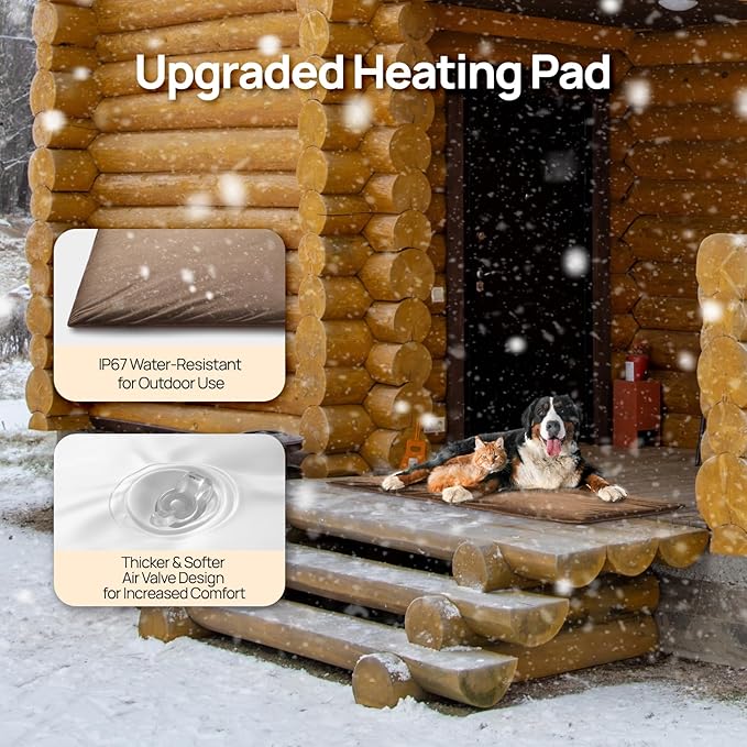 TURBRO 48x28” Extra Large Pet Heating Pad, Electric Heated Dog Bed for Large Breeds, Air Valve Design, Anti-Bite Cord, Ultra-Soft and Anti-Slip Cover, Outdoor and Indoor Use, UL Test Passed, Brown