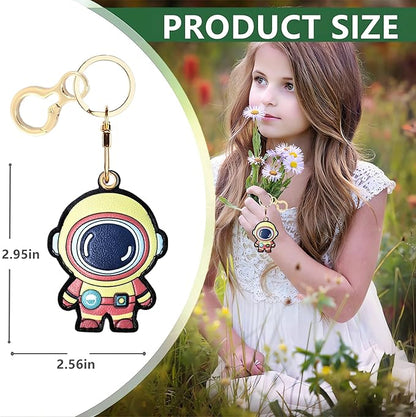 Leather Keychain Holder Case Compatible with AirTag,Cute Protective Cover with Keyring,Anti-Scratch Finder GPS Tracker Case for Wallet Keys,bag,pets,Backpack(Astronaut Yellow)