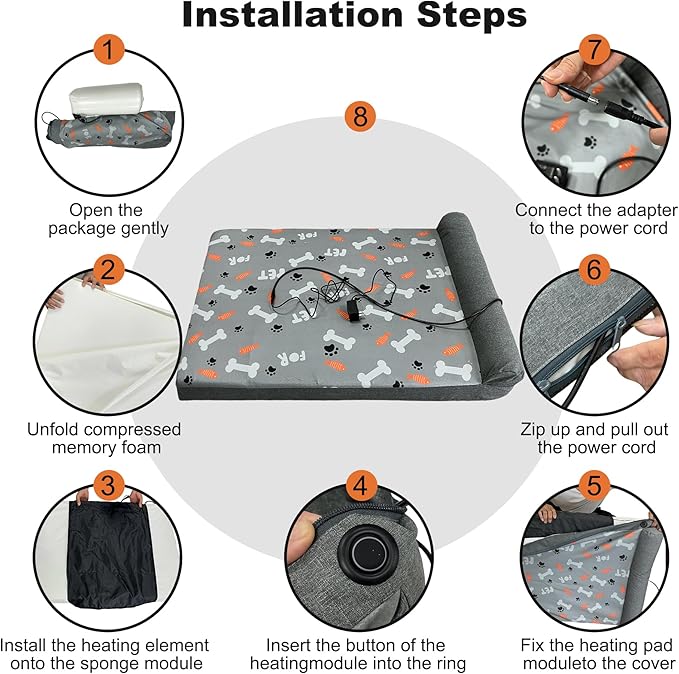 Heated Dog Bed, Electric Oversize Heating Arthritis Orthopedic Dog Bed with Thickened Memory Foam, Heated Pet Bed with Waterproof Cover for Medium Large Dogs, 35"*26.5"*3.5"