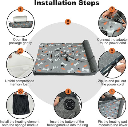 Heated Dog Bed, Electric Oversize Heating Arthritis Orthopedic Dog Bed with Thickened Memory Foam, Heated Pet Bed with Waterproof Cover for Medium Large Dogs, 35"*26.5"*3.5"