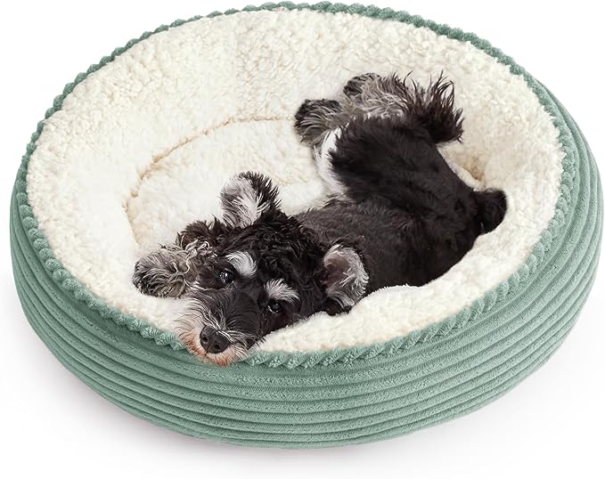 Love's cabin Round Donut Cat and Dog Cushion Bed, 25in Pet Bed for Small or Medium Dogs, Anti-Slip & Water-Resistant Bottom, Soft Durable Fabric Pet Beds, Washable Calming Cat Bed Apple Green Stripe