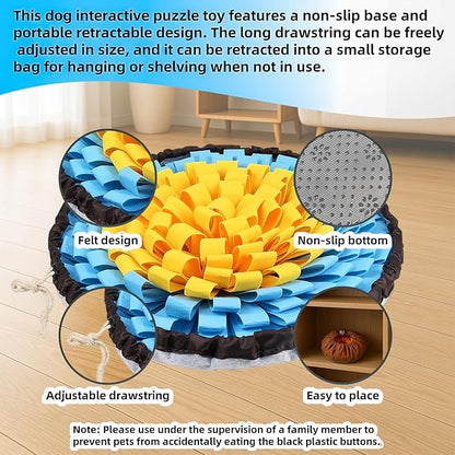 Snuffle Mat for Dogs, Large Dog Snuffle Mat 19'' x 19'' Enrichment Interactive Dog Puzzle Toys for Dogs Cats Encourage Natural Foraging Skills and Olfactory Training Stress Relievers Blue-Yellow